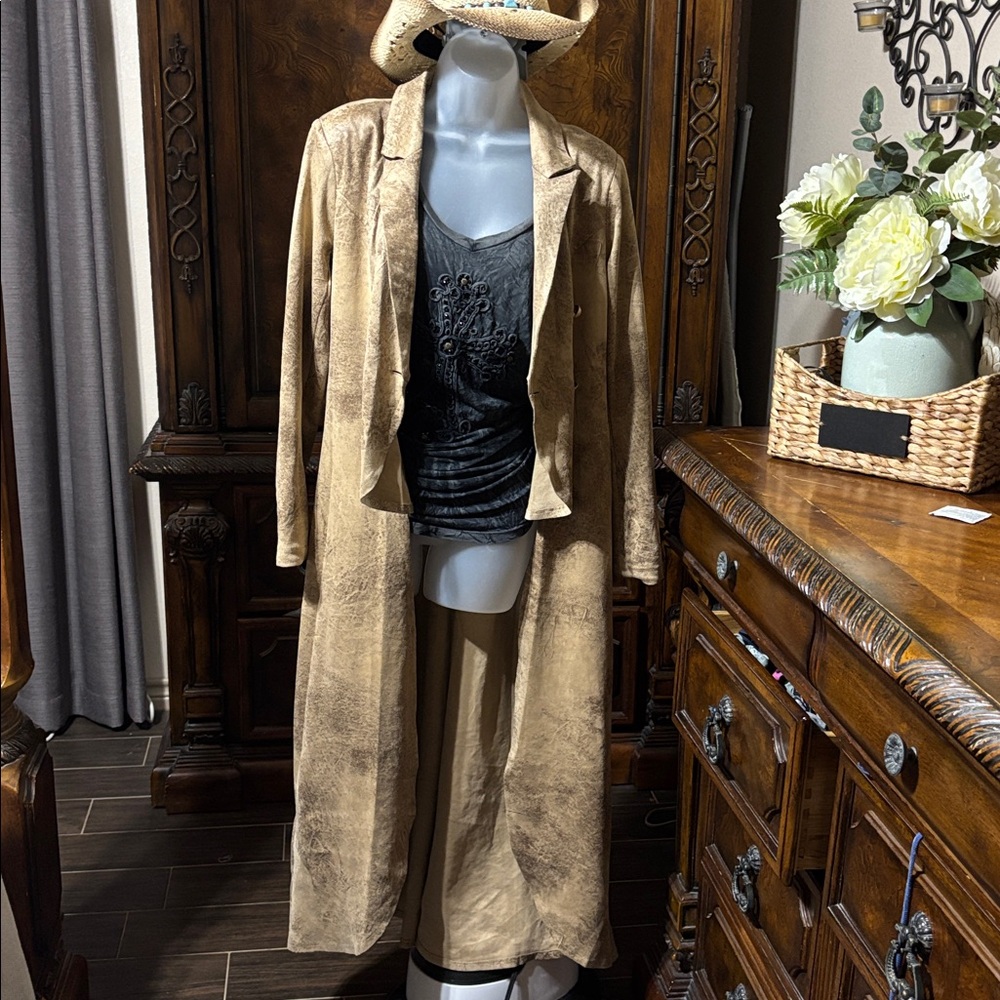 VENUS Tan and brown faux suede duster